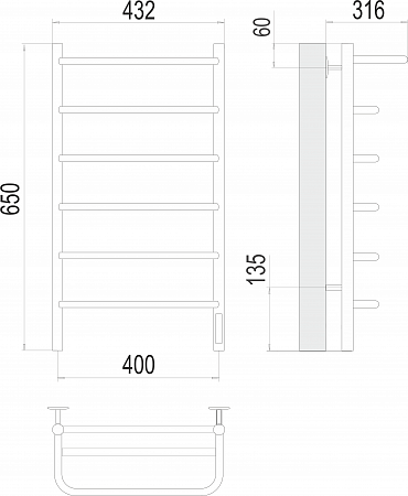 Полка П6 400х650 Электро (quick touch) Полотенцесушитель  TERMINUS Мытищи - фото 3