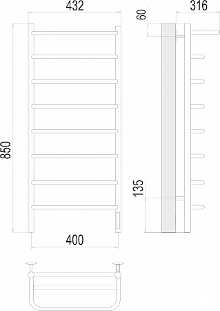 Полка П8 400х850 Электро (quick touch) Полотенцесушитель  TERMINUS Мытищи - фото 3