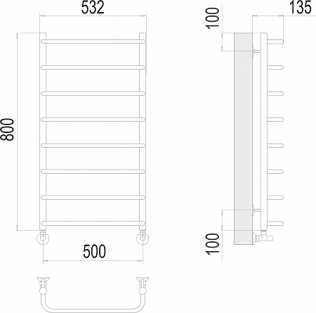 Стандарт П8 500х800  Полотенцесушитель  TERMINUS Мытищи - фото 3