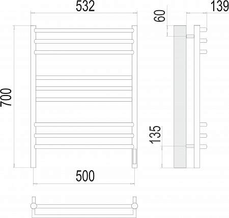 Прато П9 500х700 электро (sensor quick touch) Полотенцесушитель  TERMINUS Мытищи - фото 3