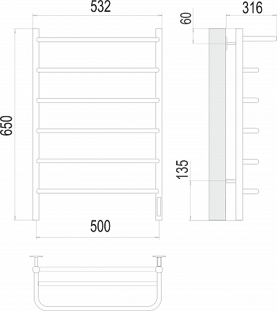 Полка П6 500х650 Электро (quick touch) Полотенцесушитель  TERMINUS Мытищи - фото 3